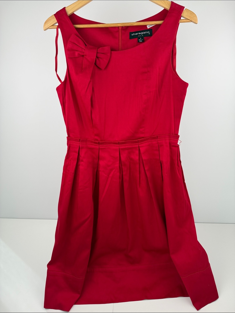 Sharagano Vibrant Red Bow-Front Sleeveless Fit-and-Flare Dress